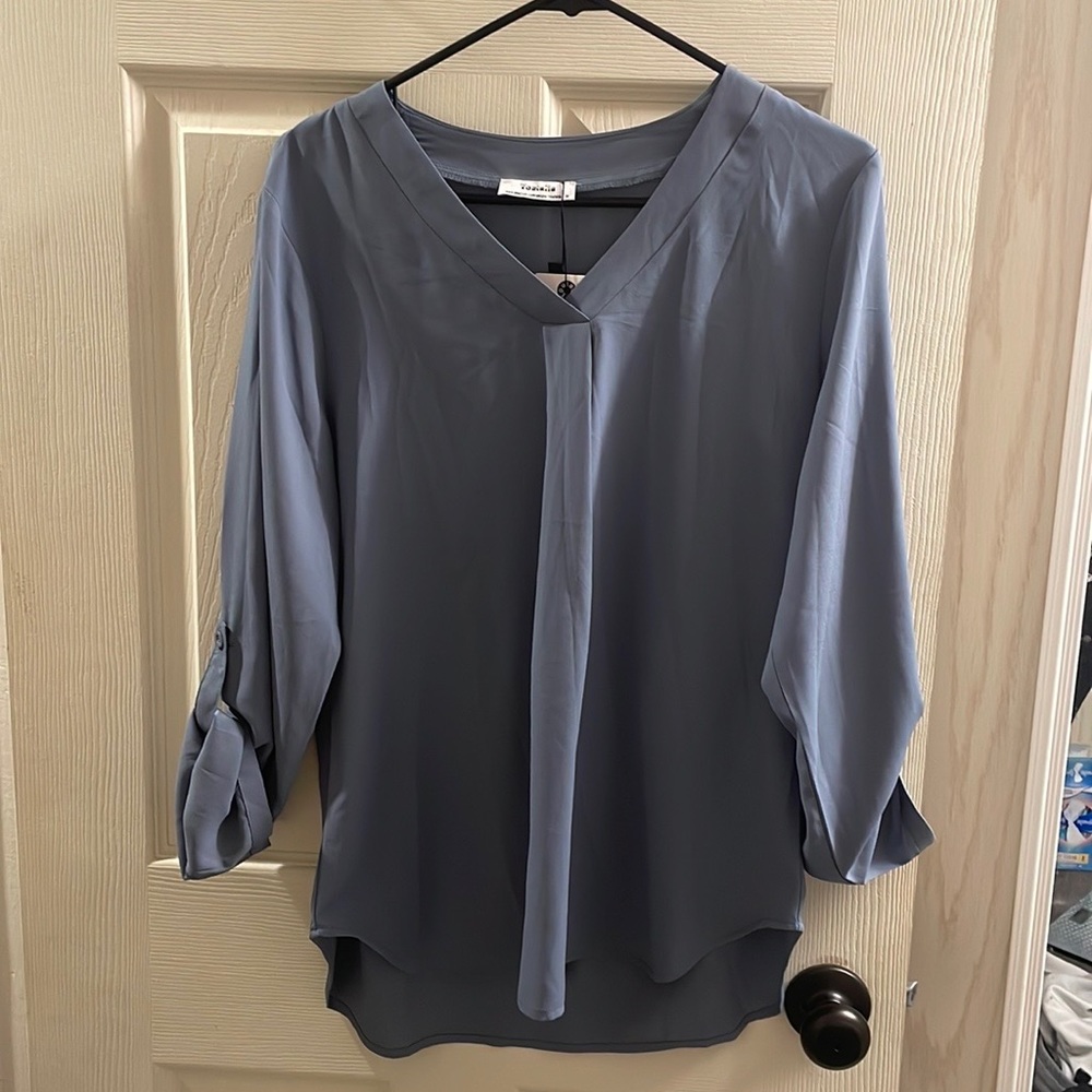 Slate blue blouse; dress shirt